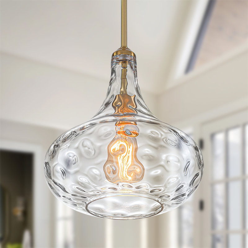  Luminaire suspendu en verre à 1 lumière à intensité variable, Doré