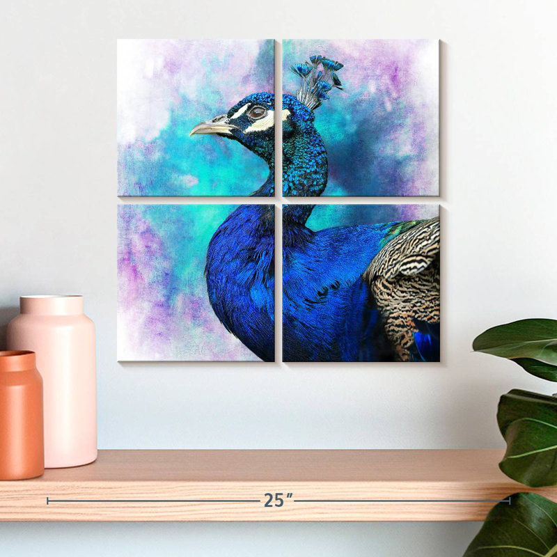 Fier paon bleu Brampt, H 18 po x l 18 po