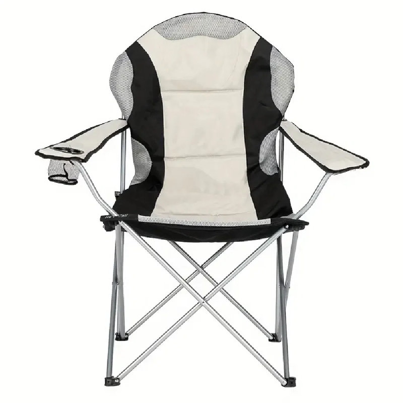 Portable Folding Outdoor Camping Chair | Thickened Sandwich Oxford Fabric, Rustproof Iron Frame, 100Kg Load Capacity, 36X23x41 Inch, Comfortable Backrest, Black Beige