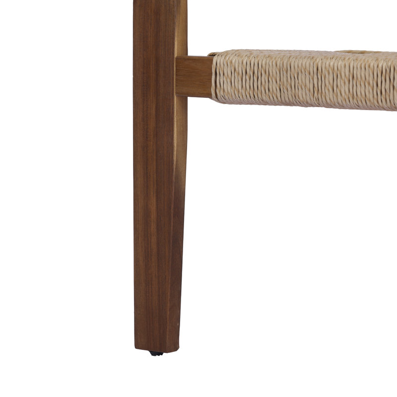 Fauteuil club d'extérieur en bois d'acacia Braeton Contemporary Coastal, Corde naturelle / finition brune
