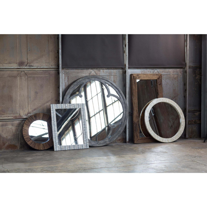 Round Multicolor Bone Tile Accent Mirror