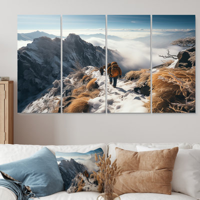 «Hicking Winter Mountain Track II - Randonnée», art mural 4 pièces
