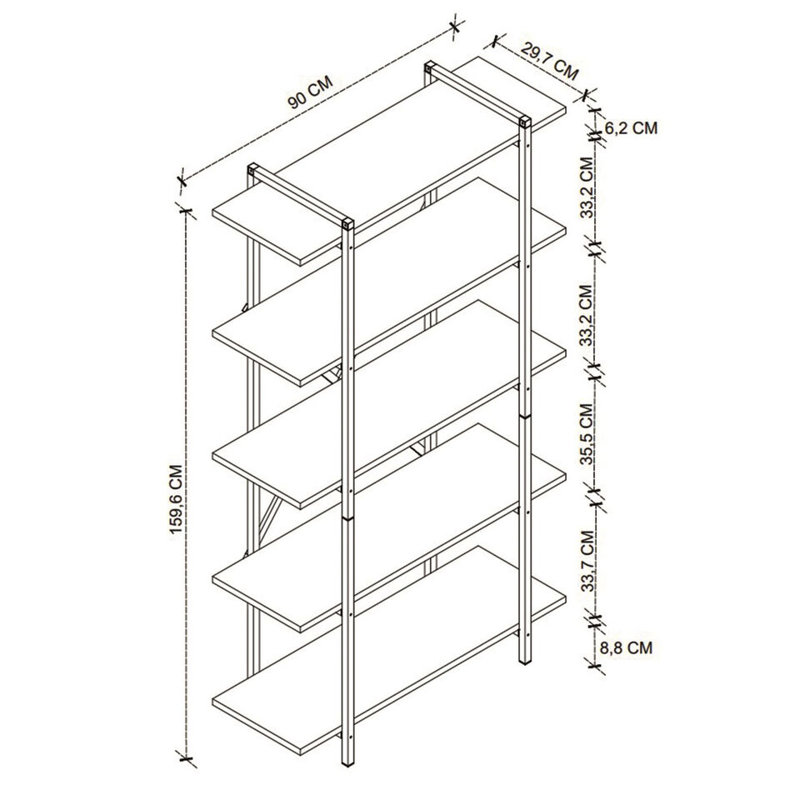 Aicen 159.6cm H x 90cm W Metal Bookcase, White