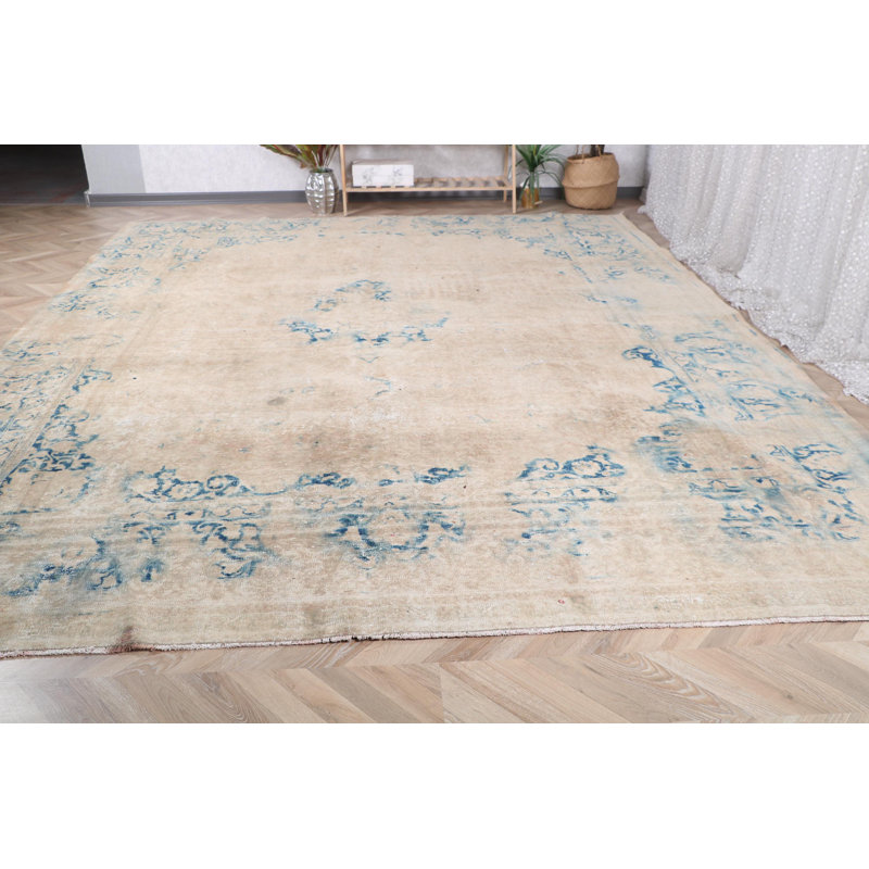 Tapis turc rétro en laine - Revêtement de sol antique traditionnel pour les grands espaces de vie