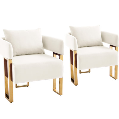 Fauteuil individuel en velours blanc (2 places) avec pieds en métal doré, idéal pour le salon et le dressing. Conception ergonomique et facile à installer. Convient également au bureau. Finitions soignées et mousse à haute résilience.