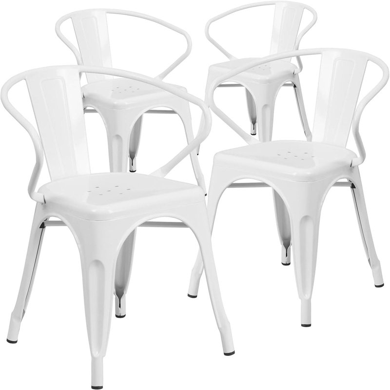 Roy Vintage Style Dining Chair - Modern Galvanised Steel, White