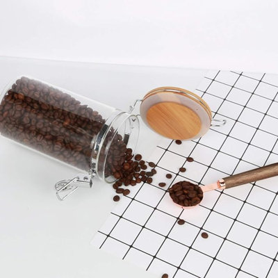 Contenant en verre pour grains de café avec couvercle hermétique, pot scellé en verre avec couvercle à pince verrouillable pour grains de café, noix, boîte de rangement pour café avec cuillère pour 1 lb de grain, 40 oz liq.