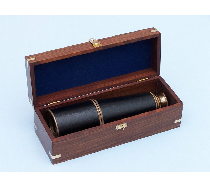 Spyglass en cuir deluxe class Admiral's, Cuivre antique avec boîtier en bois de rose