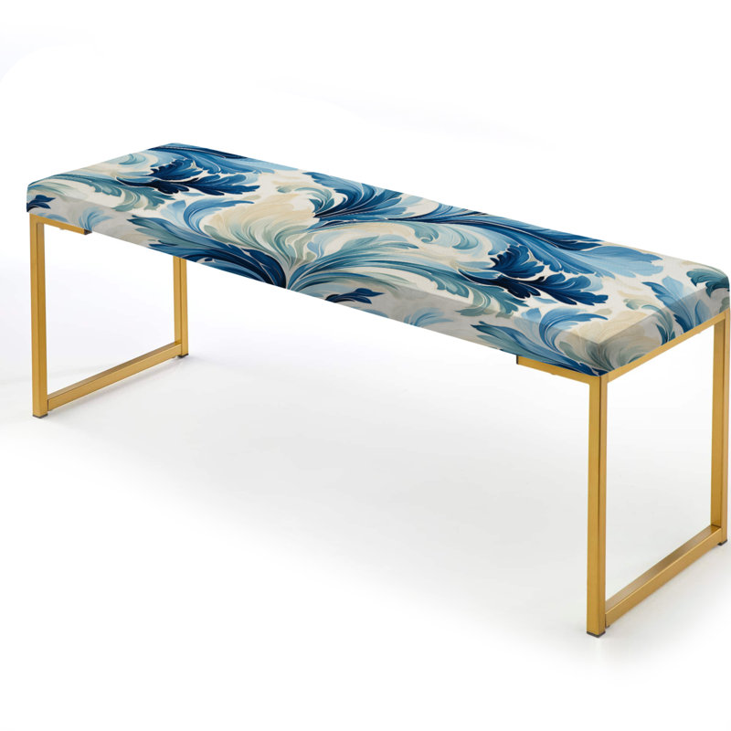 Blue And White Seaside Ikat Bliss - Ikat Upholstered Gold Bench