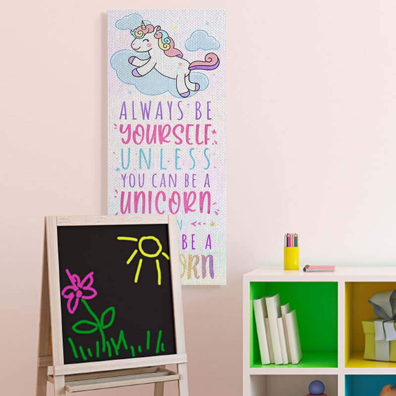 Always Be Yourself Unicorn Quote Pink Canvas Print, 20" x 48"