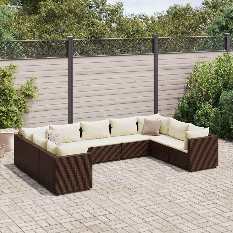  Ensemble de patio 9 pièces en rotin PE brun, Blanc, crème, Brun