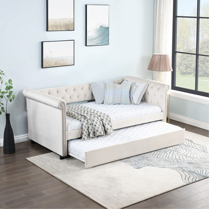 Lit de jour rembourré en velours Hittel, Beige