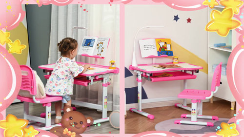 Qaba Kids Art Desk & Homework Desk with Tablet Holder, Height Adjustable  Desk for Kids Drawing Table Multi-Activity Writing Office Workstation, Blue