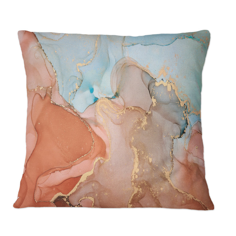 Coussin décoratif abstrait brun et turquoise, 16 po x 16 po