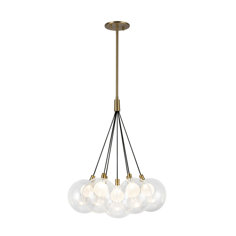 Bolla Steel LED Chandelier, Brushed Gold, 7, 18" H x 16.5" W x 16.5" D