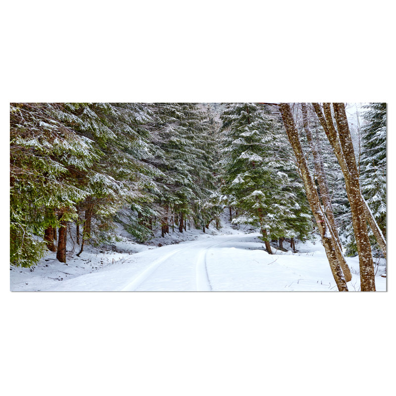 «Winter Forest», reproduction d'art sur toile, route enneigée dans la forêt, H 28 po x l 60 po, Toile tendue