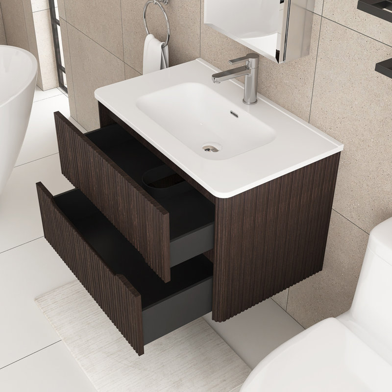 Meuble-lavabo mural simple 30 po avec comptoir intégré en céramique, Noir, noir, noir, noir
