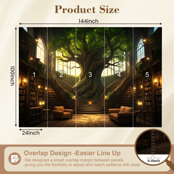 Red Barrel Studio Peel and Stick Wallpaper Majestic Library Giant Tree ...