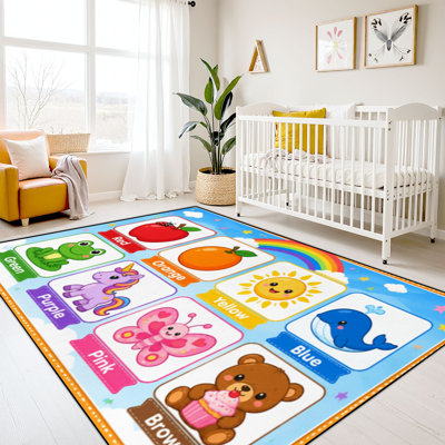 9 x 12 enfants apprenant tapis tapis lavables pour la salle de classe, coloré amusant d'apprentissage nuancé animaux mignons arc-en-ciel retour à l'école tapis d'apprentissage pour la prématernelle