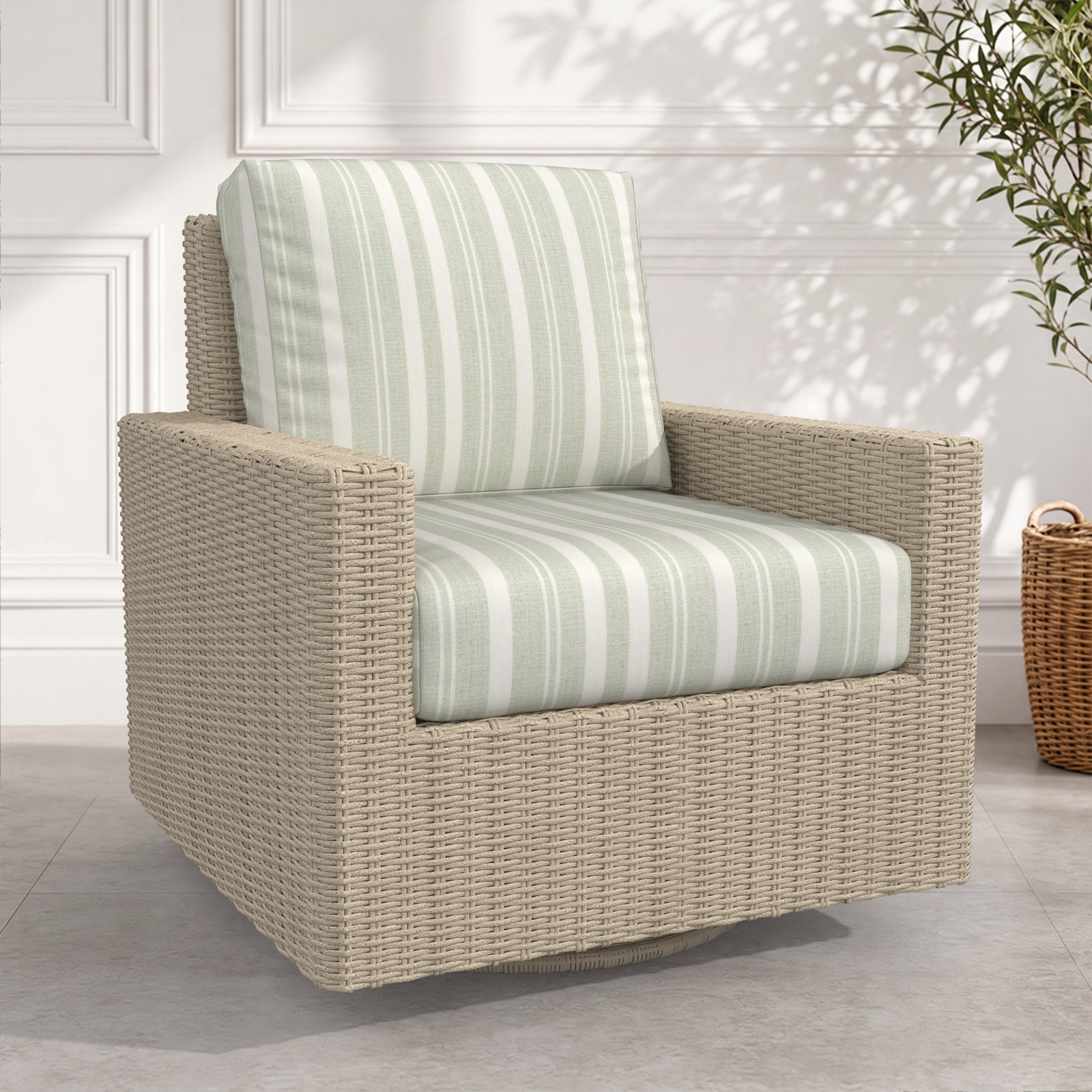 Hayes Sunbrella® Swivel Patio Lounge Chair, Striped, Sunbrella® Refuge Ocean