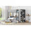 Lit superposé plateforme en bois massif pour chambre d'enfant, lit simple gris sur lit simple avec tiroirs de rangement et armoire-129385028