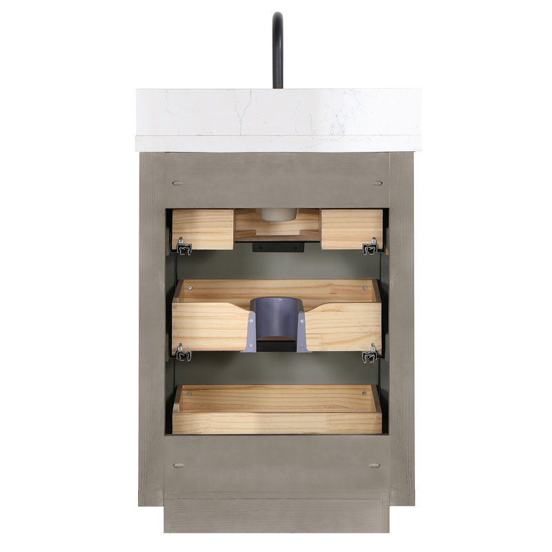 Ensemble de meuble-lavabo simple 24 "avec miroir, Noir, Doré, Blanc