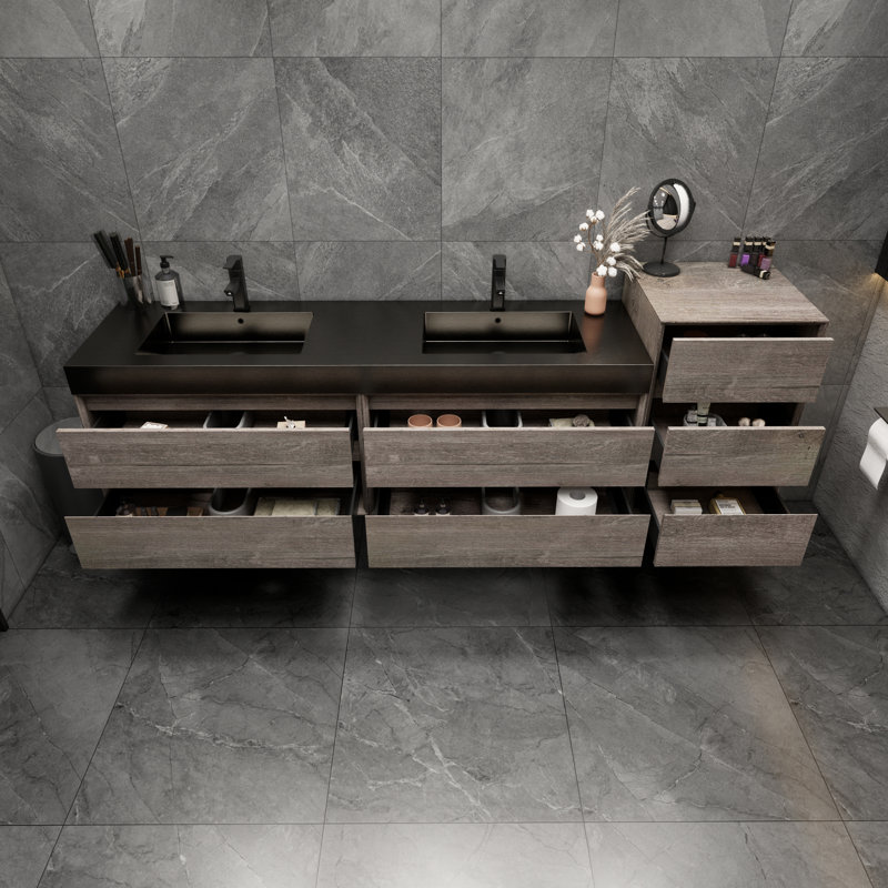 Golitz 103.5'' Double Bathroom Vanity with Stainless Steel Top, Oak