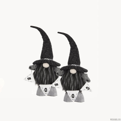 Set of 2 Fabric Black Gnome with Boo Banner, 6x4x20 Inch for Halloween