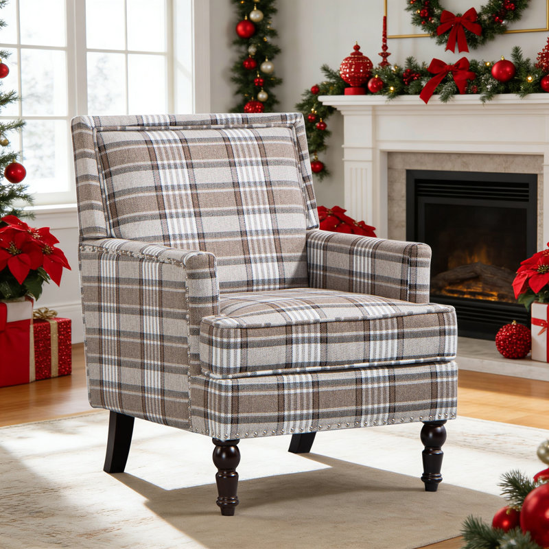 1pc, Fabric Single Sofa Chair, Retro Armchair With Striped Linen Fabric