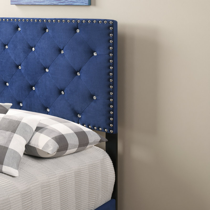 Lit simple en velours bleu marine Modena, Lit simple, Marine