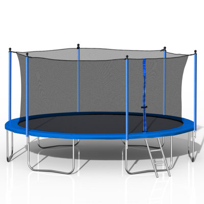 Trampoline 14 pi avec filet de sécurité, échelle, tapis de saut robuste et matelas à ressorts