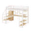 Lit mezzanine double en métal avec escalier de rangement et garde-robe, bureau intégré et tablettes de rangement-573620228