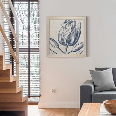 " Indigo Floral On Linen IV-Premium Framed Canvas - Ready To Hang "