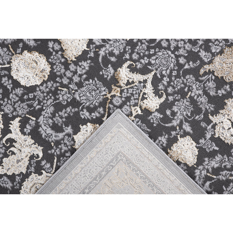 Tapis à motif abstrait gris anthracite / gris foncé Lafi Collection, Rectangle 7 pi 10 po x 10 pi
