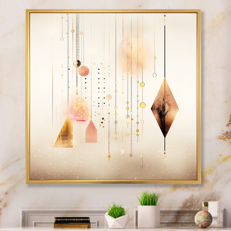 «Vintage Pink Gold Minimal Geometrics», art mural moderne sur toile géométrique, Cadre flottant doré