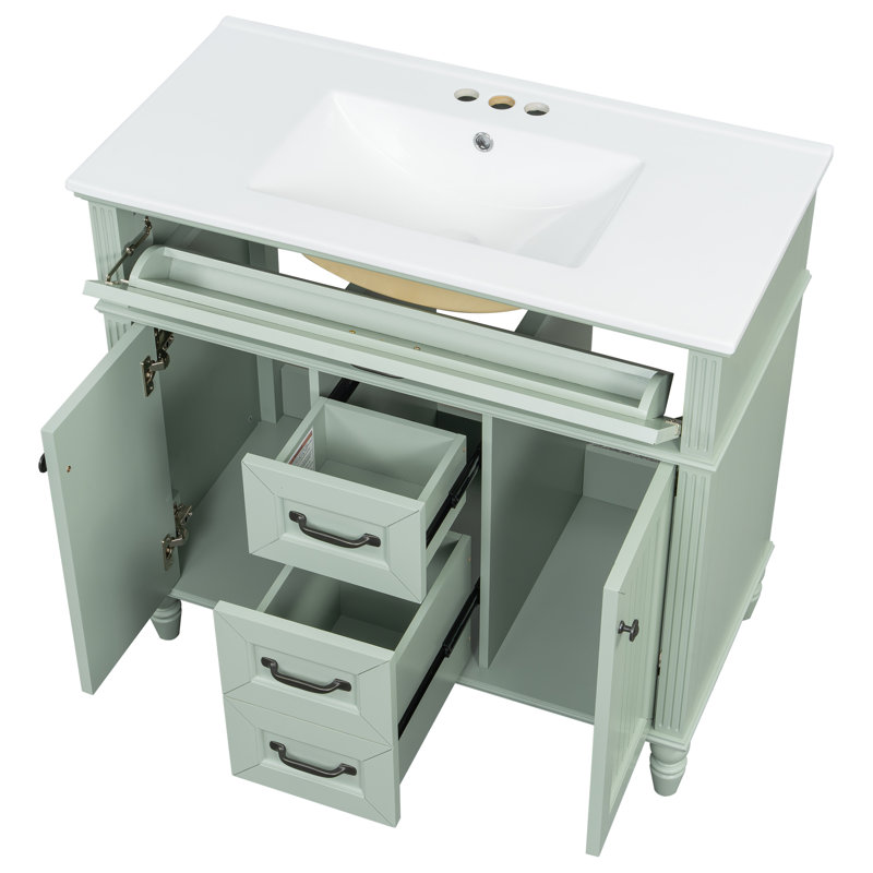 Ensemble de meuble-lavabo simple 36 po avec plateau en céramique Modern, Vert