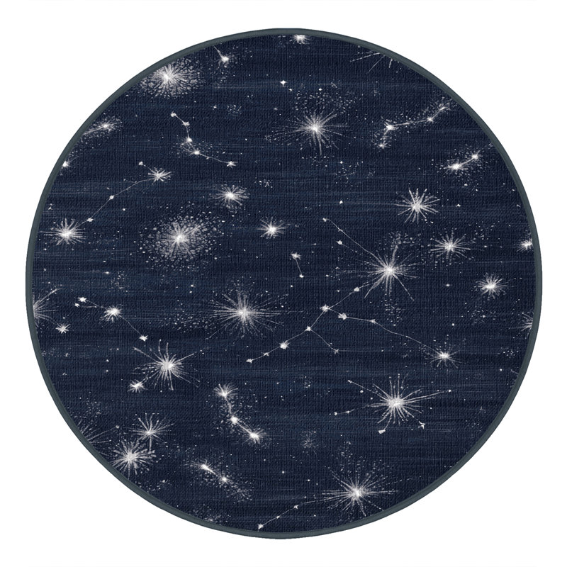 Washable Coastal Night Sky Coastal Area Rug, Round 5'