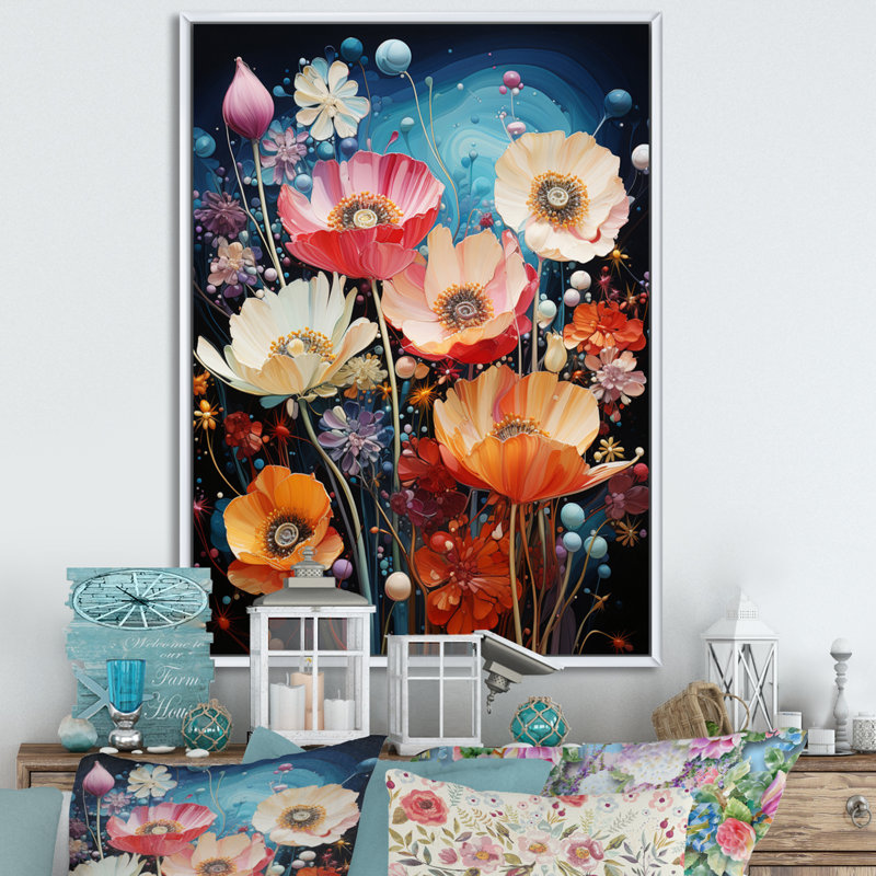 Fleurs sauvages en fleurs sur toile, H 32 po x l 16 po x P 1 po, Cadre flottant blanc