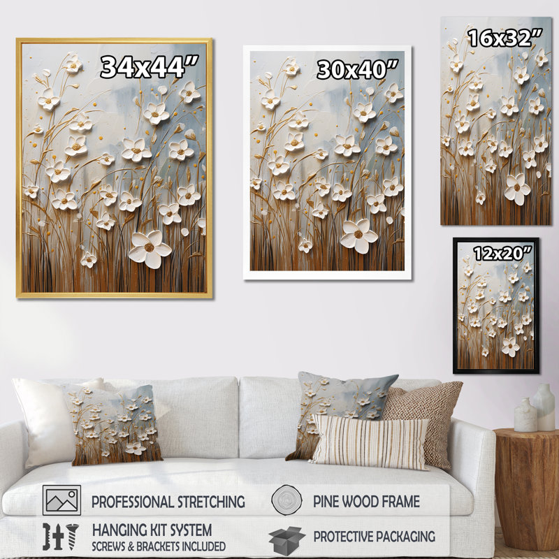 Blanc et bleu Snowdrops Simplicity I - Snowdrops Wall Art Living Room, Cadre photo blanc, H 40 po x l 30 po x P 1,5 po