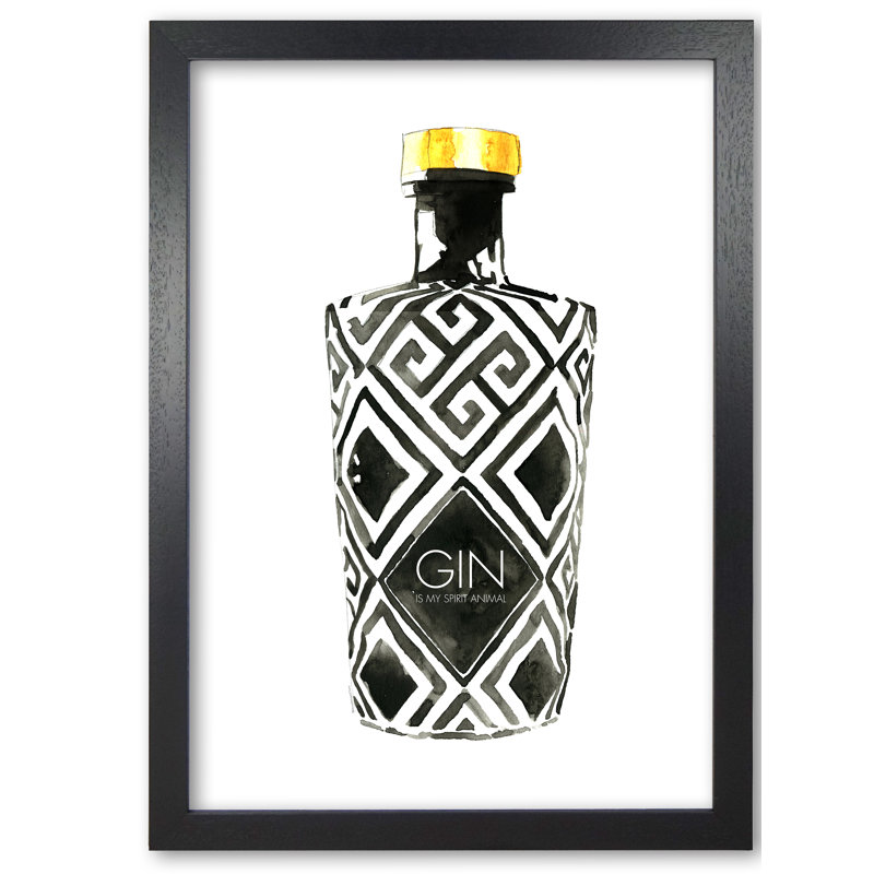 Gin Is My Spirit Animal - Single Picture Frame Painting, 29.7 cm H x 21 cm W x 5 cm D, Black Grain