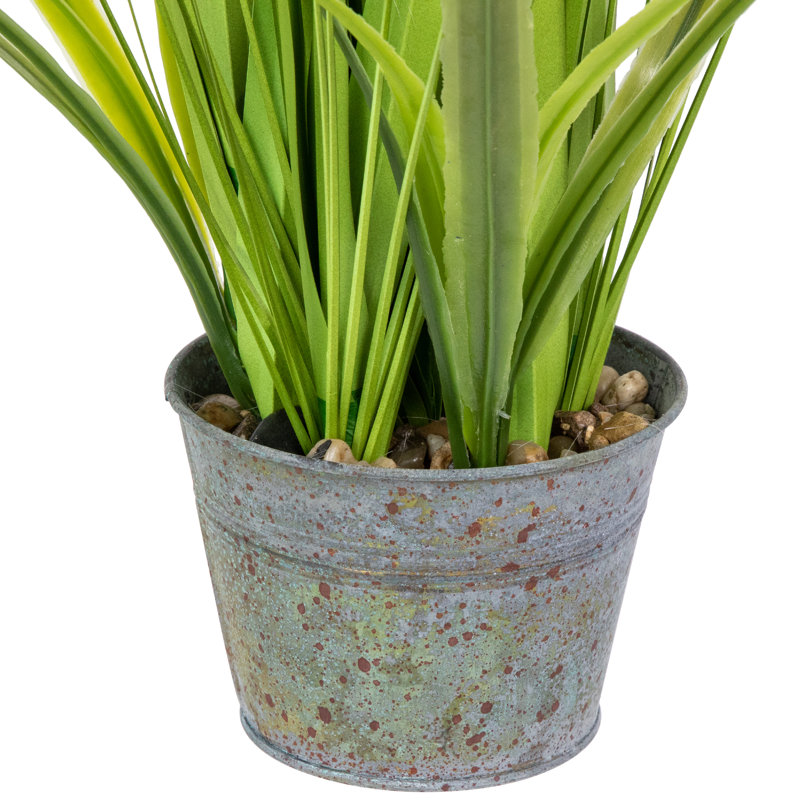 24" Green Artificial Onion Grass Plant in White Plastic Pot