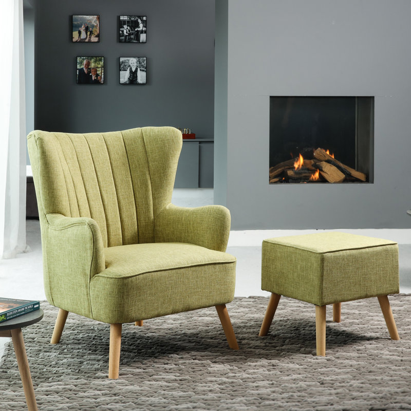 Clarissa Upholstered Accent Chair with Footstool, Green