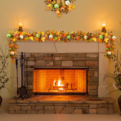 Guirlande de feuilles d'automne 6 pi avec citrouilles, décoration de l'Action de grâce pour le manteau de cheminée