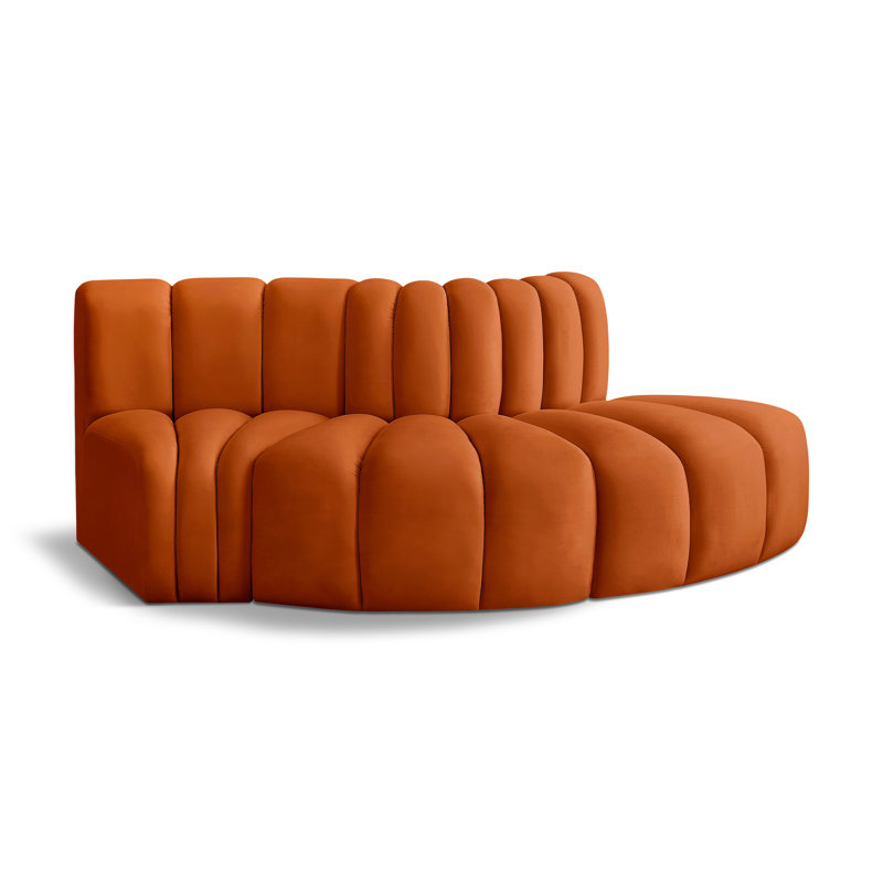 Iyre Upholstered Curved Sectional Reversible, Cognac Velvet