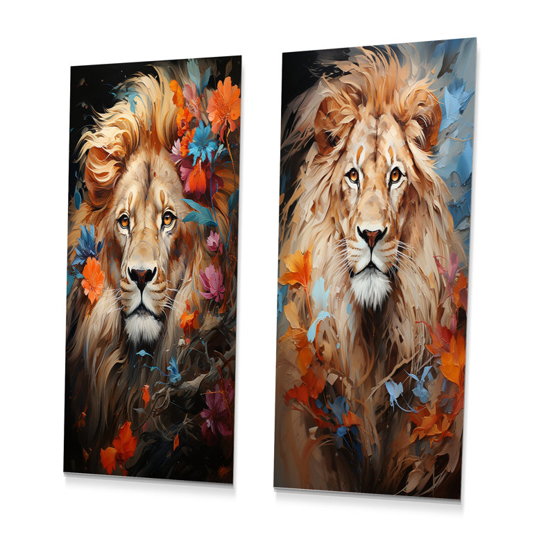 «Eernal Majesty Lion Timless Gaze», ensemble de 2 reproductions d'art en métal, H 32 po x l 32 po