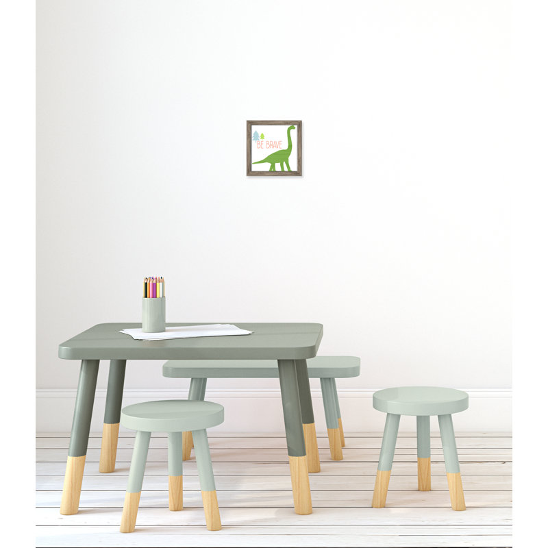 Dino Brave 1 ', art encadré, 8" H x 8" W x 1.18" D, Encadré de boîte de grange gris