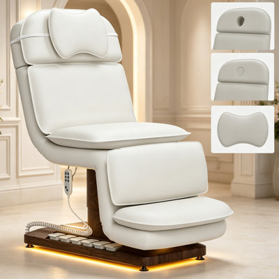 Fully Electric Massage Table, Esthetician Facial & Lash Chair with LED Lighting, Adjustable Back & Leg Rests, Spa & Medical Bed for Tattooing, Waxing, Beauty Treatments, White