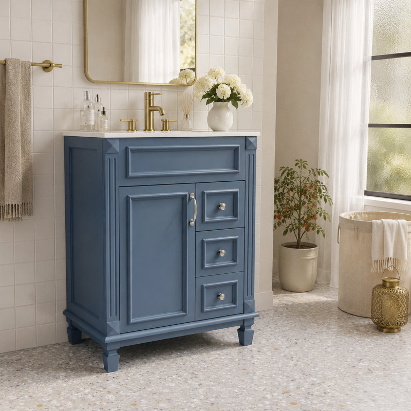 Quincaillerie de salle de bain autoportante à panneau surélevé blanc Dusty