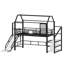 Lit mezzanine en forme de maison avec glissade, escalier, tablettes de rangement et conception silencieuse-2043374720
