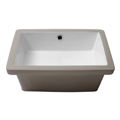 18"X12" White Ceramic Rectangular Undermount Bathroom Sink With Overflow